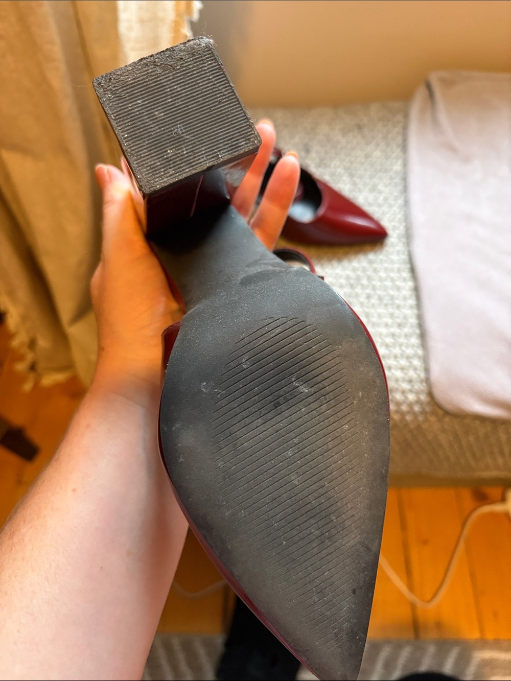 Patent Leather look Slingback Pumps - Deep Red - Picture 3 of 4